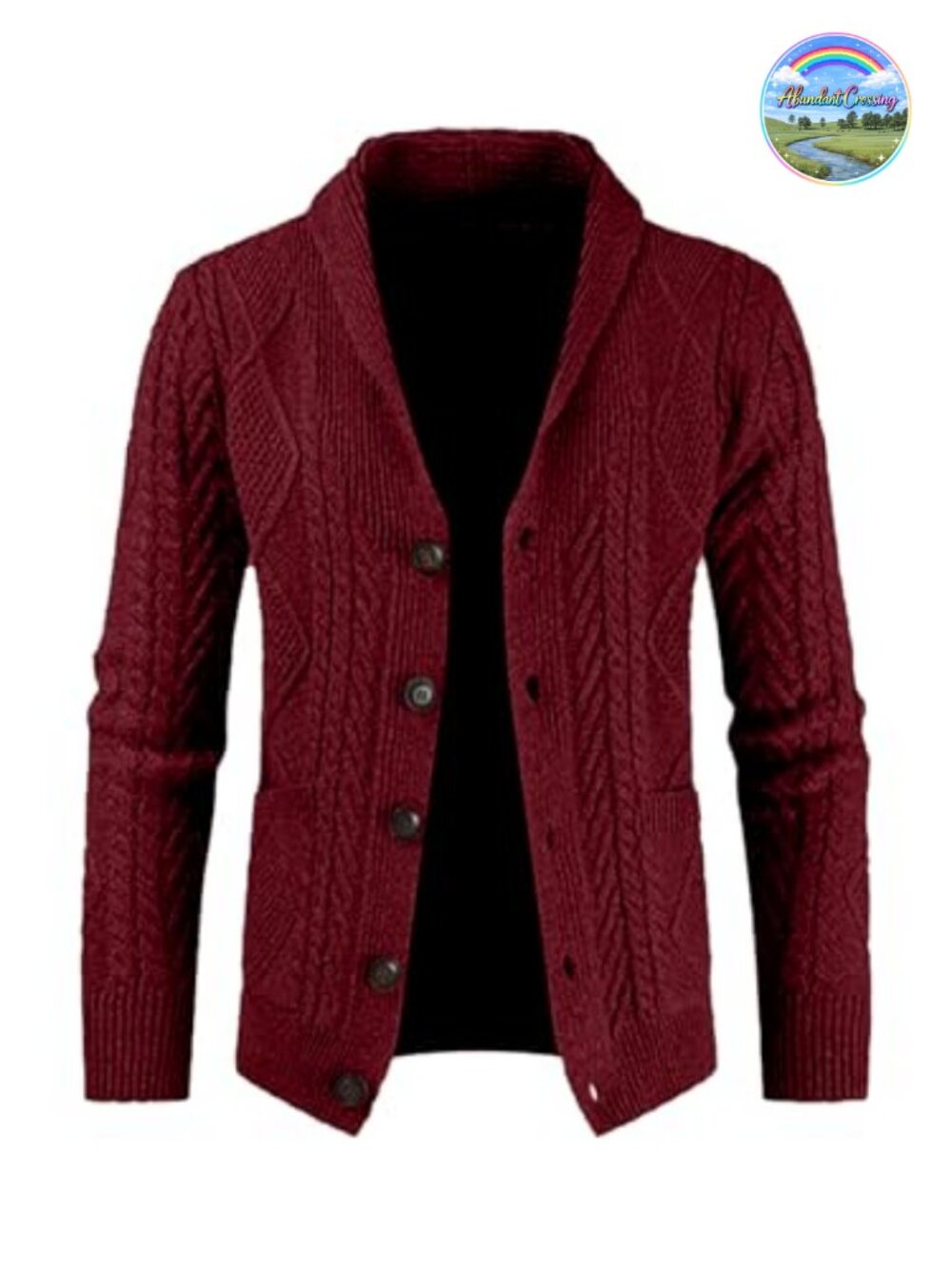 Mens Shawl Collar Cable Knit Button Cardigan Sweater with Pockets